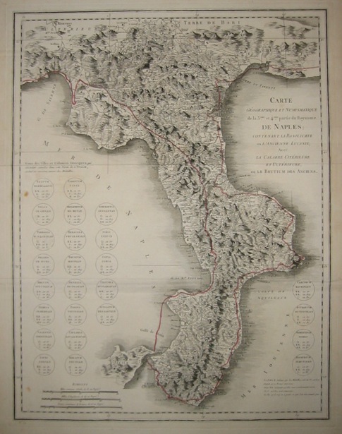 Saint Non Richard, Abbé de Carte geographique et numismatique de la 3.ème et 4.ème partie du Royaume de Naples: contenant la Basilicate ou l'ancienne Lucanie, avec la Calabre citérieure et ultérieure, ou le Brutium des anciens 1786 Parigi